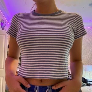 cropped blue and white striped tee from brandy.